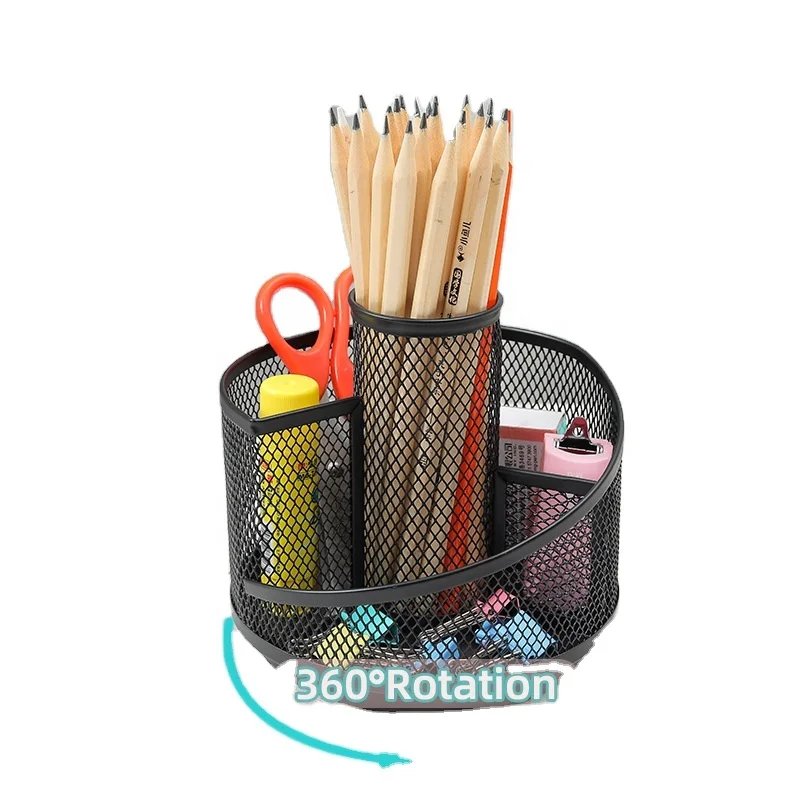 360 Rotation mesh office stationery desktop pen holder brush container  pencil holder