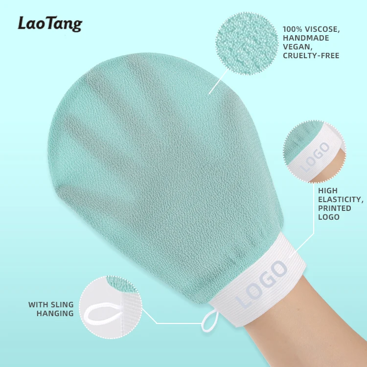 Customize Logo and Package Korean Style Natural Viscose Exfoliating Glove Body Bath Mitt Kessa Hammam Glove