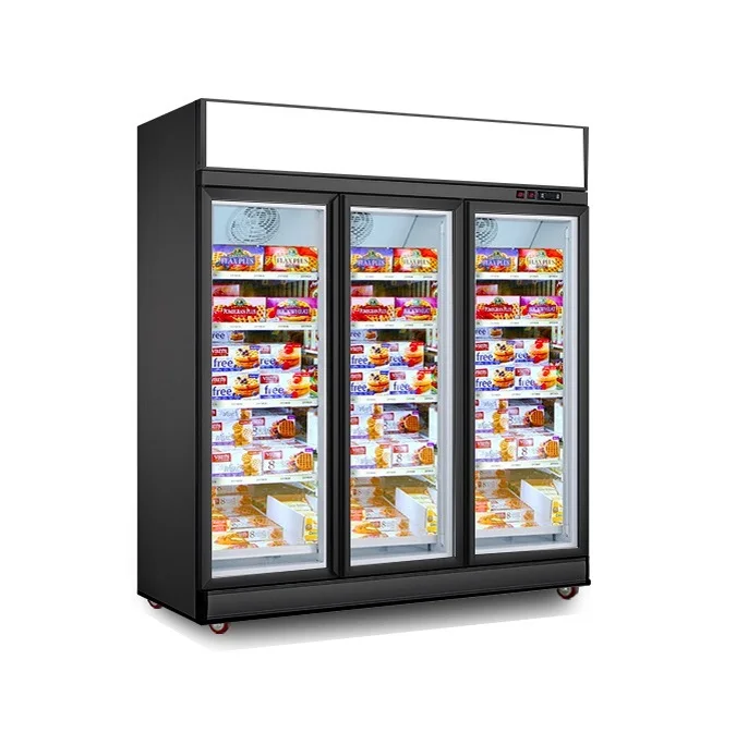 Glass Double Door Refrigerator Commercial Vertical Display Showcase Supermarket Freezer