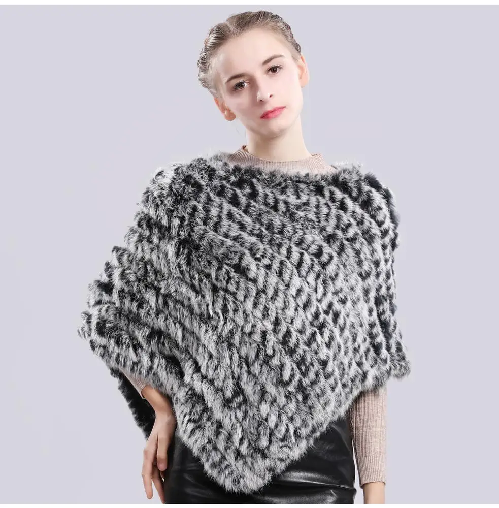 Новинка 2021 стильное Вязаное пончо из натурального кроличьего меха Женская шаль пашмины