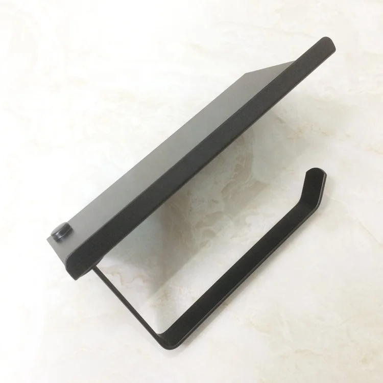 Practical Black Toilet Paper Roll Holder Durable 304 Stainless Steel Multi-functional  with Shelf for Bathroom Kitchen