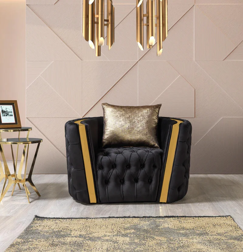 Stainless Steel Frame Living Room Furniture Modern Luxury Velvet Sofa High Quality Upholstered Sofa Set for Home Hotel Lobby