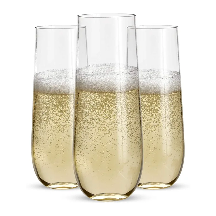 New Arrival 9oz Disposable Unbreakable Crystal Clear Plastic Champagne Wine Glasses Champagne Flutes Drinking Cups