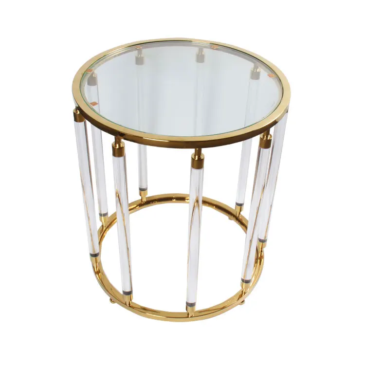 Прозрачный акриловый круглый журнальный столик современный стол в сочетании с золотой