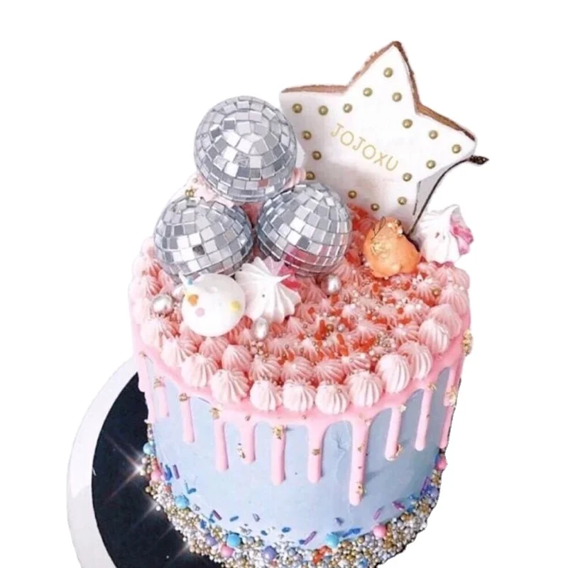 
 Spot High Quality Shiny Glass Ball Reflecting Light  Baking Decoration Accessories 6CM Cake Decoration Mirror Ball  