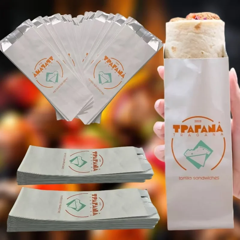 Customized Logo Aluminium Foil Lined Inside White Paper Submarine Sandwich Packaging Bags Resealable Insulated Packing Food Bag