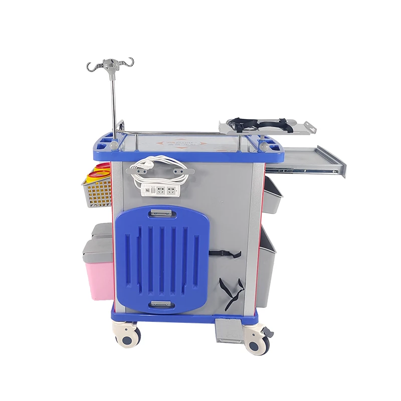 Factory Price ABS Plastic Hospital Nursing Crash Cart Emergency Medicine Trolley with 5 Drawers and CPR Board