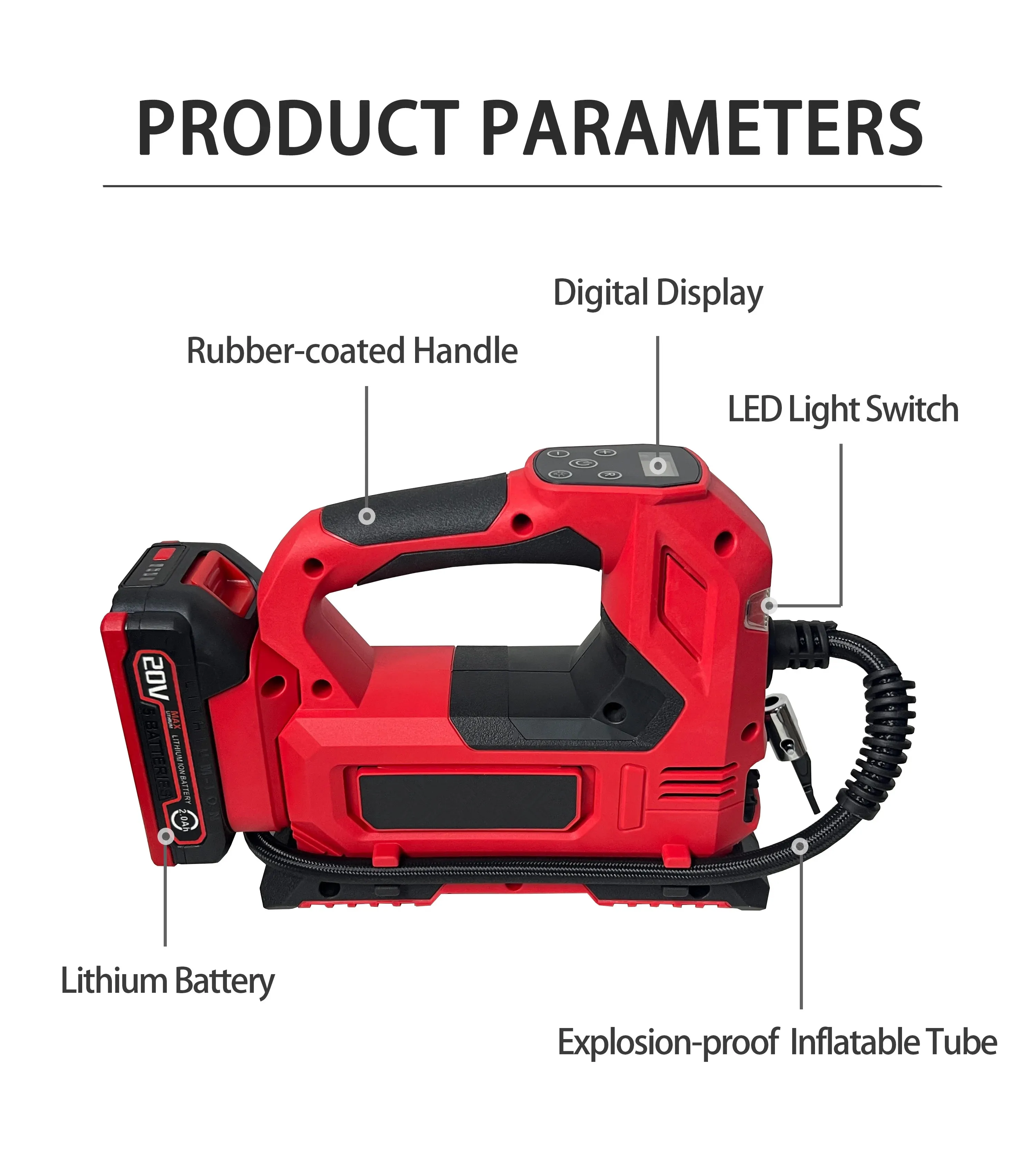 Cordless Tire Inflator Air Compressor for Car 20V 10000mah Battery 160PSI Portable Handheld Air Pump with Digital Pressure Gauge