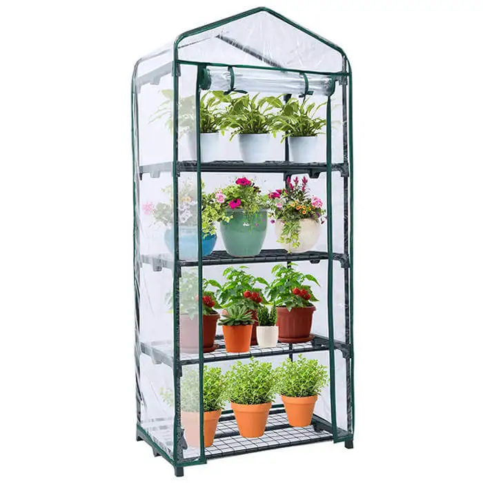 4-Tier Portable Rack Shelves Mini Gardening Plant Green House for Outdoor & Indoor with Roll-Up Zipper Door