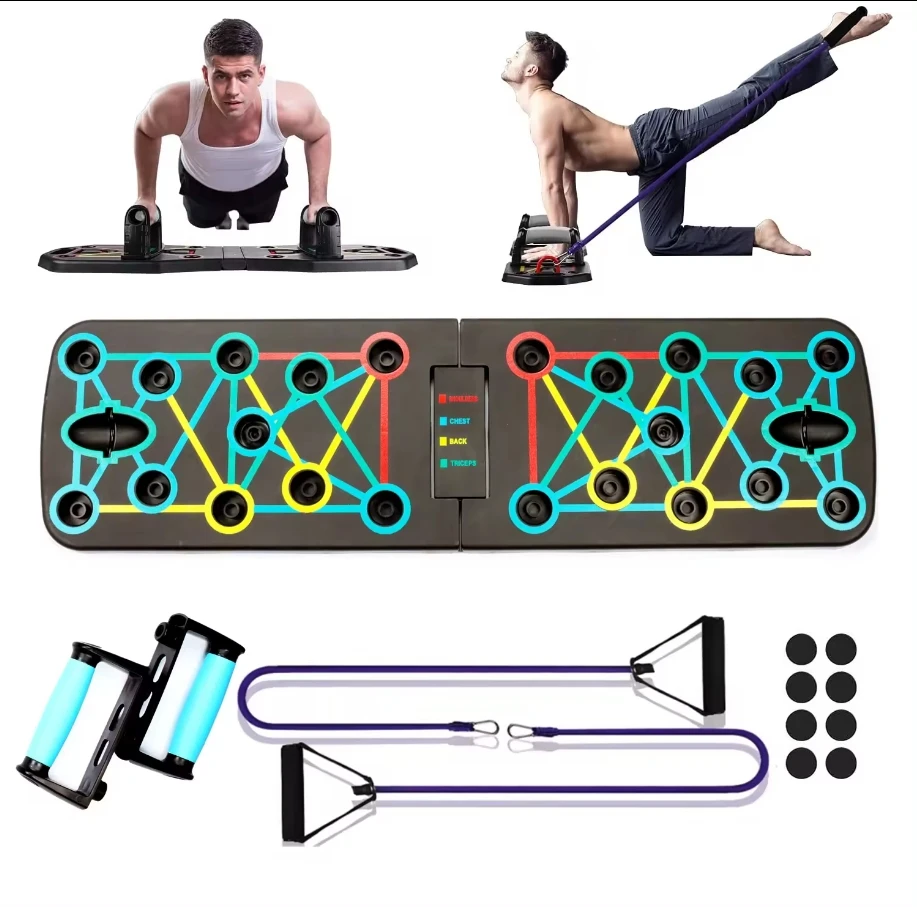 Multi-Function Upgraded Push Up Board Set With Resistance Bands For Perfect Pushups Home Fitness For Men And Women.