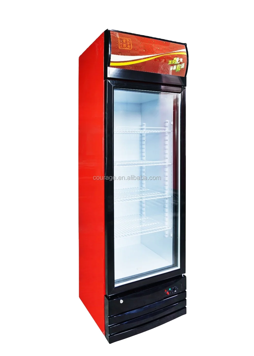 358L single glass door upright vertical showcase cabinet fridge with self close