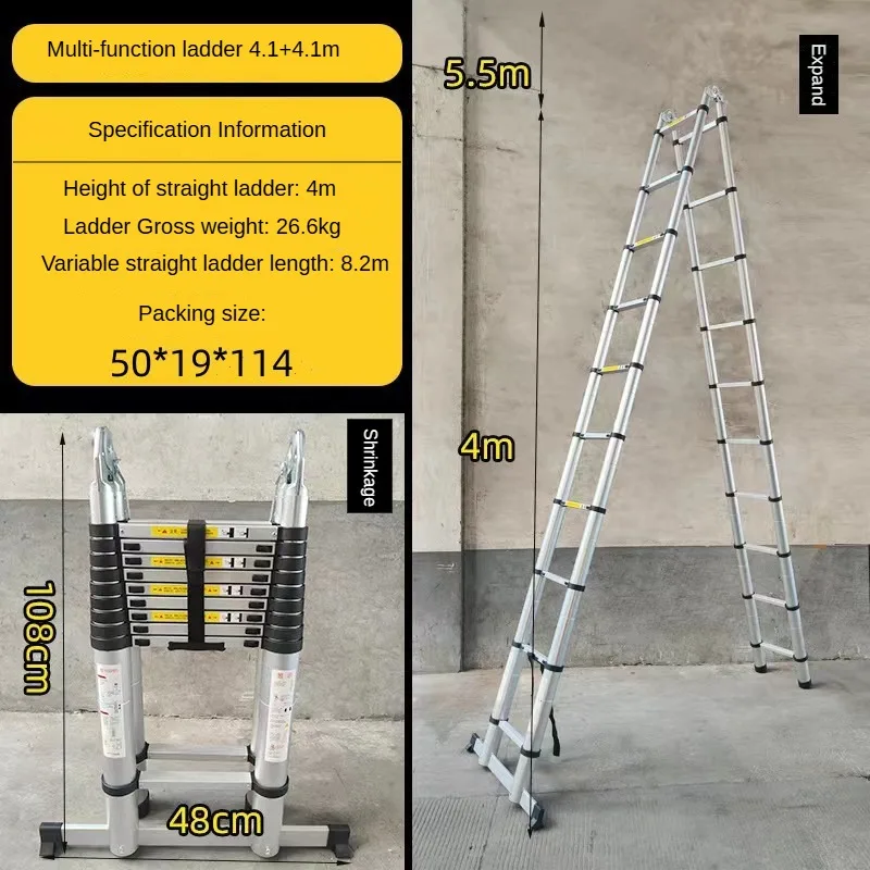 Portable Multifunctional Telescopic Ladder Foldable Telescopic Straight Ladder Outdoor Work Aluminum Alloy Telescopic Ladder