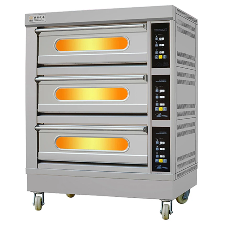Commercial 19.8kw thick stainless steel tempered glass bread pizza food baking oven electric deck oven