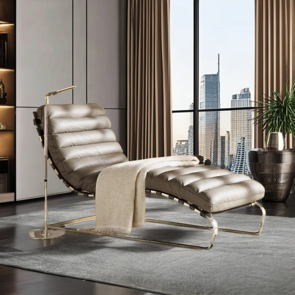 FERLY Living Room Furniture Hotel Home Luxury Design Leather Lounge Chair Indoor Furniture Leather Chaise Longue