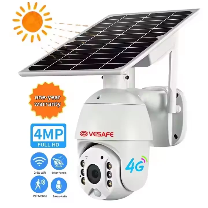 VESAFE UBOX 2K Low Power Outdoor CCTV 8W Solar Panel 6pc 18650 Li-ion Battery 4G SIM Card Solar Camera