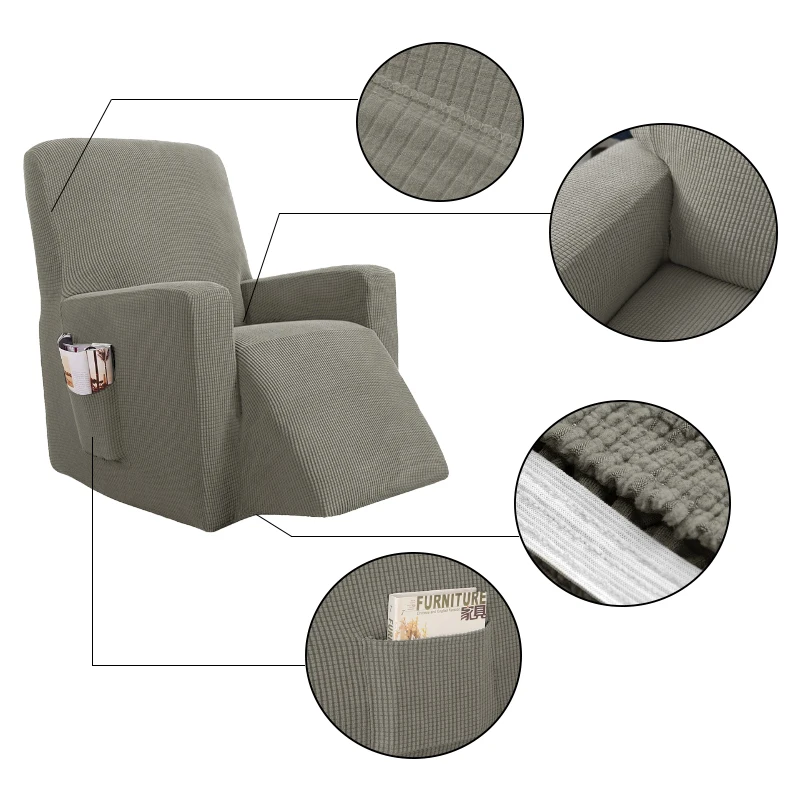 New Hot Sale Stretch Small Check Jacquard Non-slip recliner chair cover Sofa Cover with Pocket