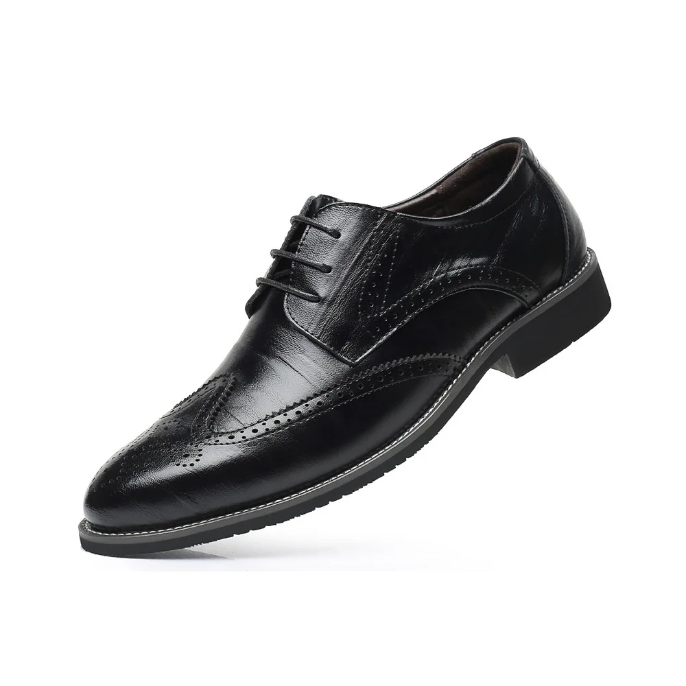 37-48 Big Size Black Brown Derby Semi Brogue Oxfords Business Wingtip Formal Shoe Wedding Fashion Casual Leather Shoes