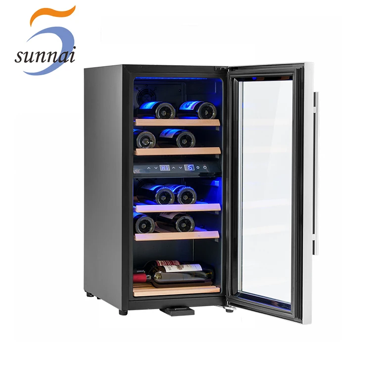 Sunnai Narrow Edge Stainless Steel Doors 24 Bottles Compressor Small Dual Zone Wine Cooler
