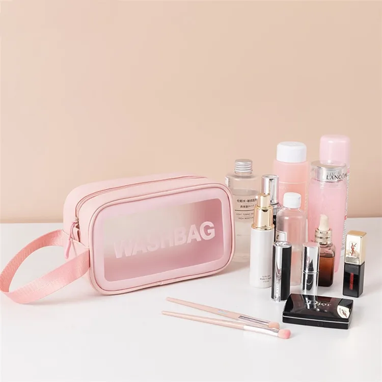 Pink Clear Portable Transparent Waterproof Bath Wash Storage Travel PVC Toiletries Bag Pouch Organizer Cosmetic Make up Bag