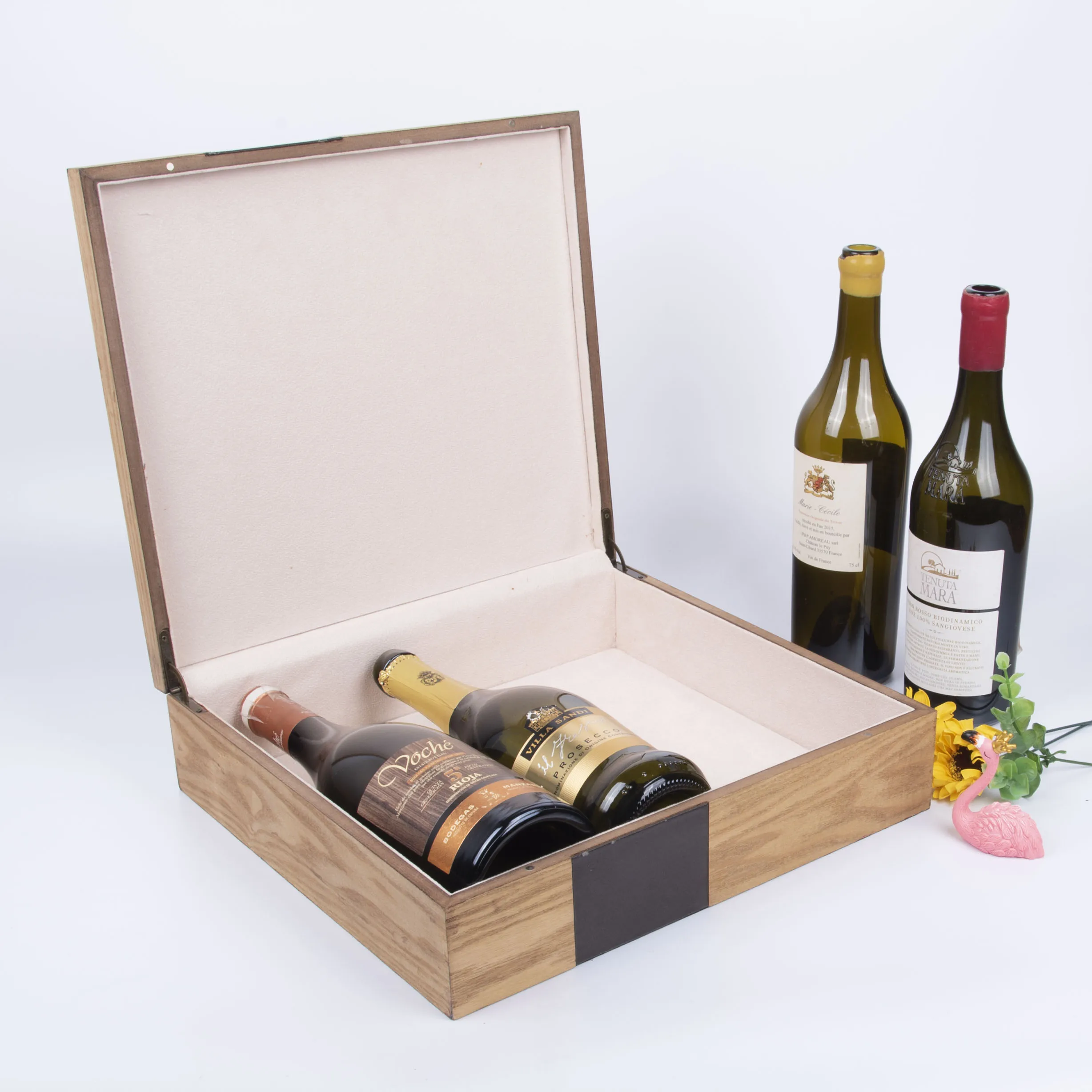 Оптовая продажа, необработанная деревянная коробка для вина с 4 бутылками на заказ