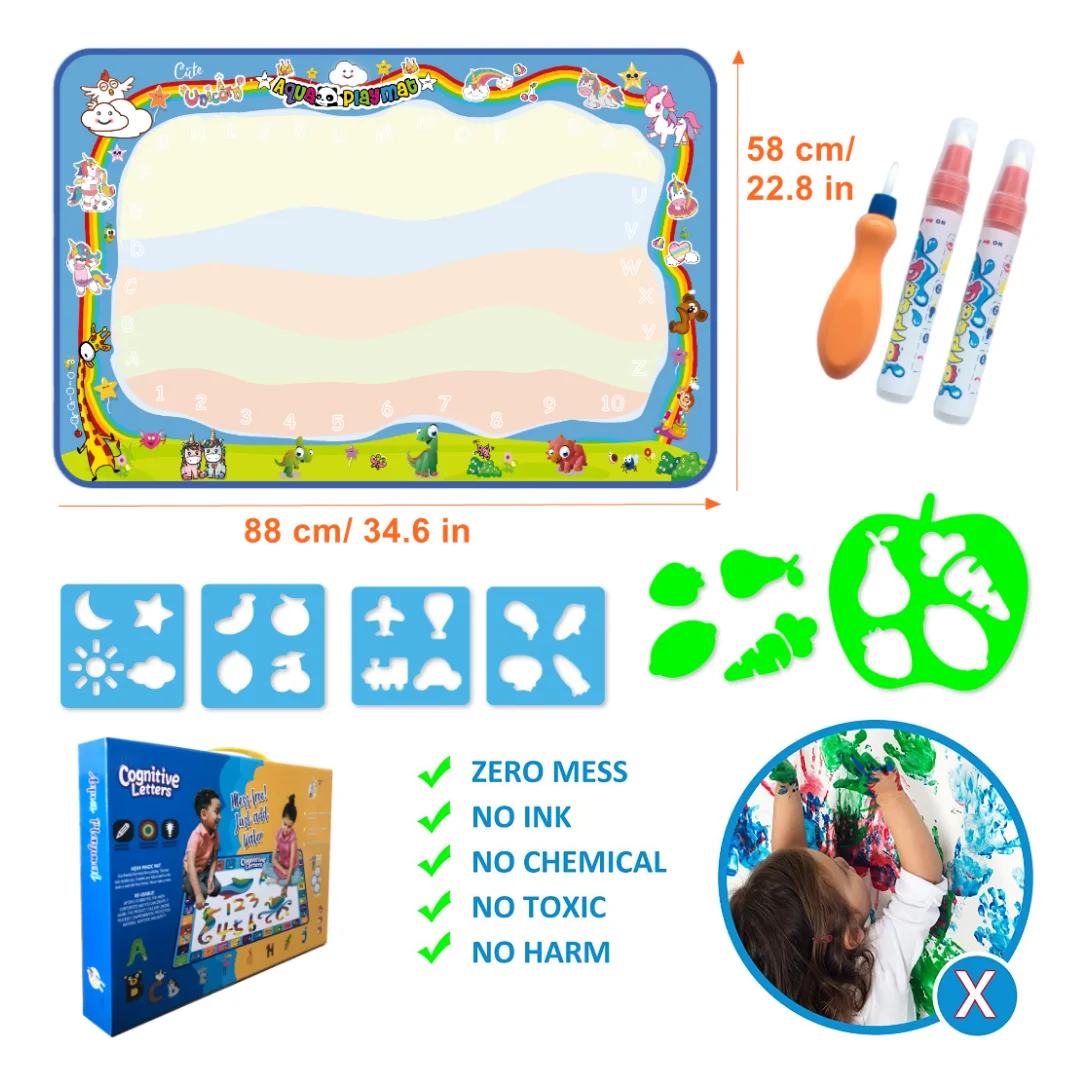 Funny water drawing painting large magic water set aqua magic water doodle mat with many accessories for Kids 88*58 cm