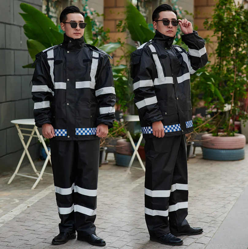Wholesale adult thickened reflective raincoat outdoor traffic sanitation split suit raincoat high-speed urban management