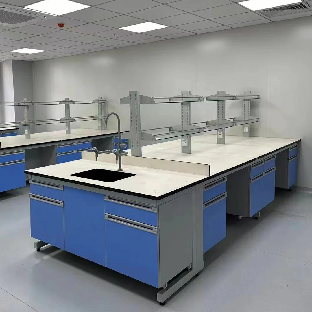 Laboratory Steel Wood Island/Center Table chemical resistance and heat resistance Melamine particle board table