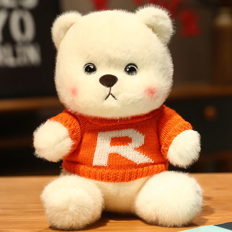 23cm Super Soft White Sitting Teddy Bear with Sweater Soft Stuffed Plush Bear Toy Gift for Kids, Girlfriend, Birthday