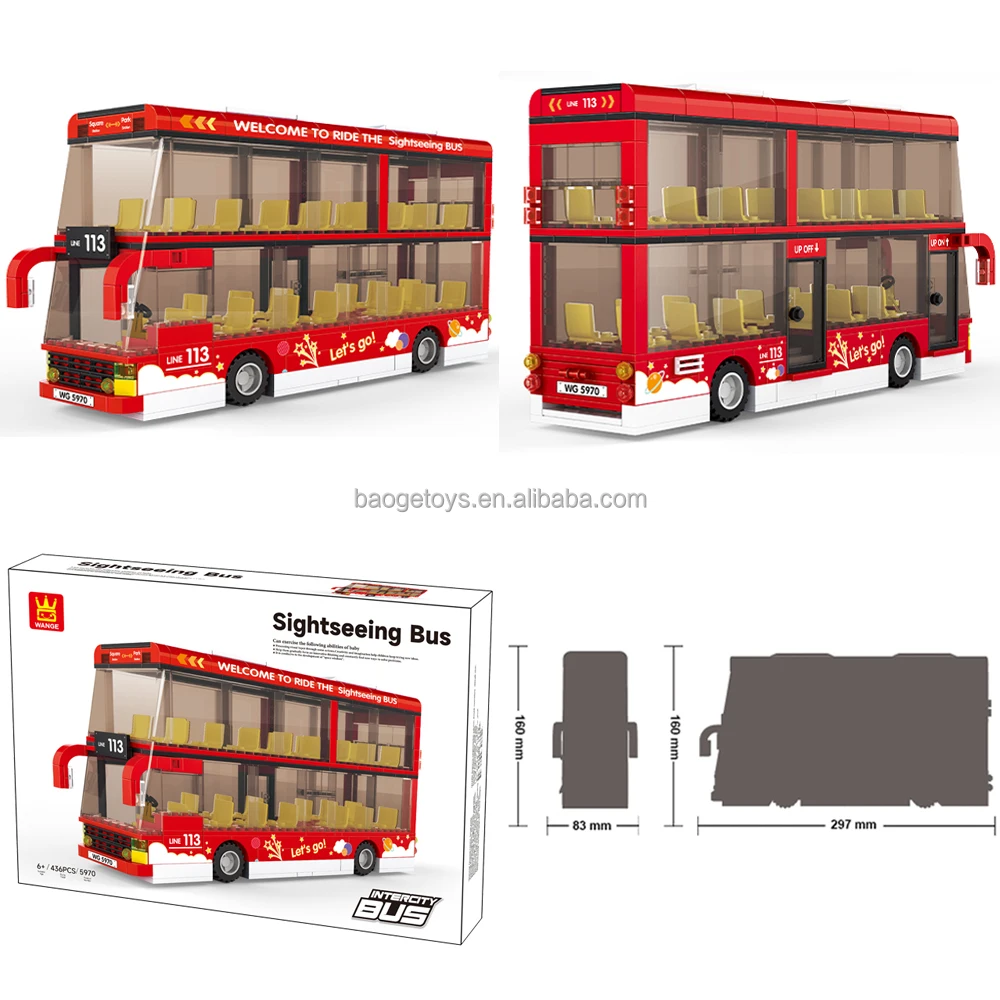 Wange citi Double Deck Tour Bus Blocks Toys For Kids creativity bricks to children sliding car city block set