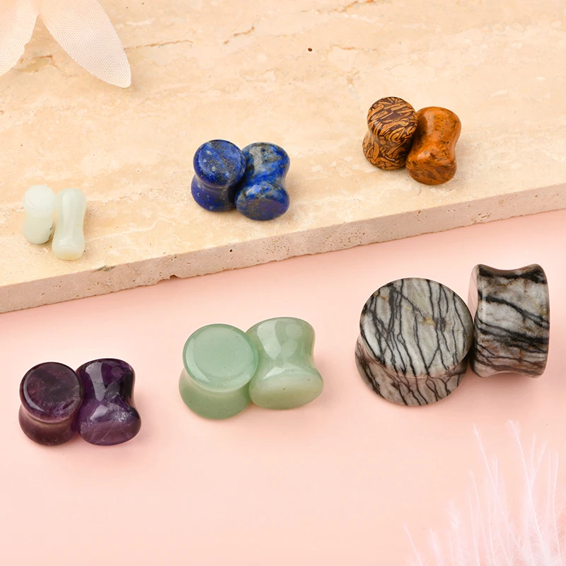 wholesale Natural Stone Double Flared Plug Ear Pug Ear Stretching Kit Ear Plugs Tunnel Gauges Expander Stretchers Piercing