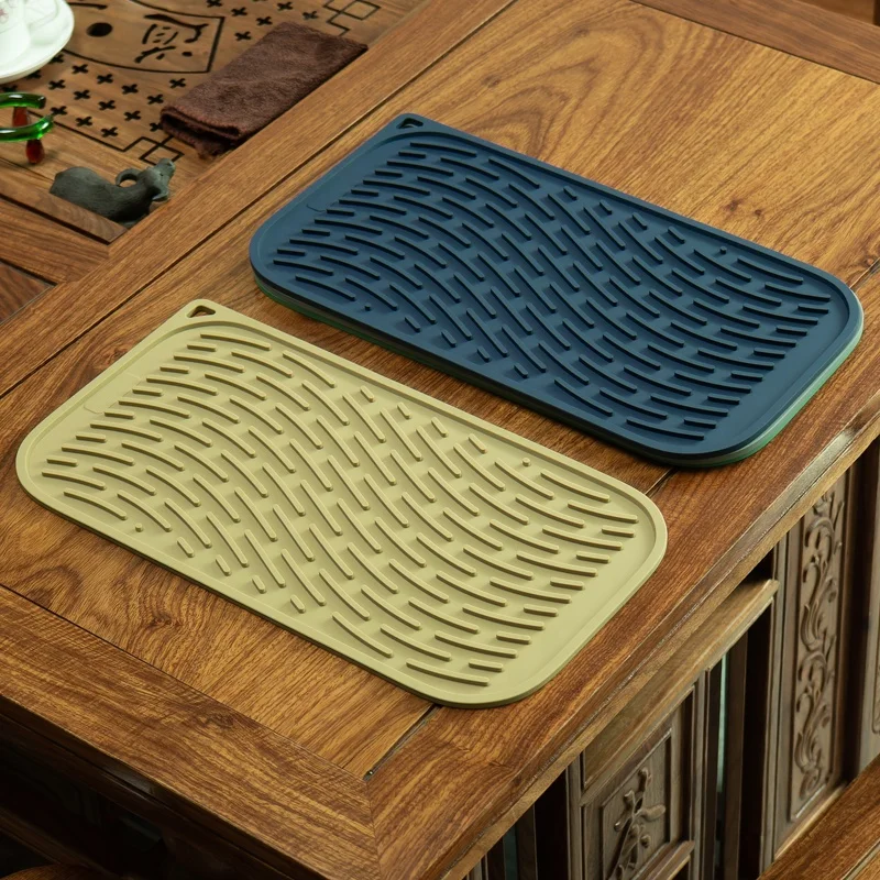 Rectangular Coaster Sustainable Waterproof Heat Resistant Eco Friendly Water Drainage Silicone Cup Mat Silicone Dish Pad