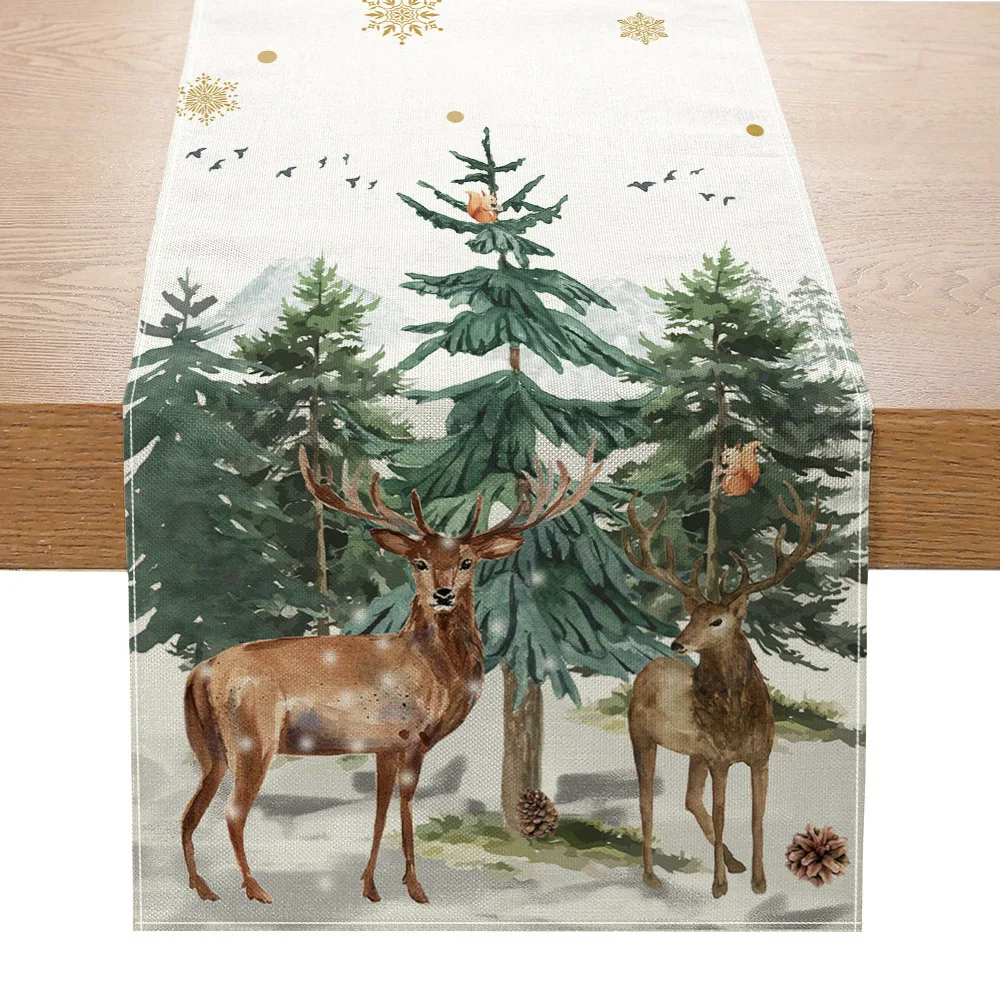 Custom Made Printed America Style Luxury Cotton And Linen Flower Table Runner Christmas
