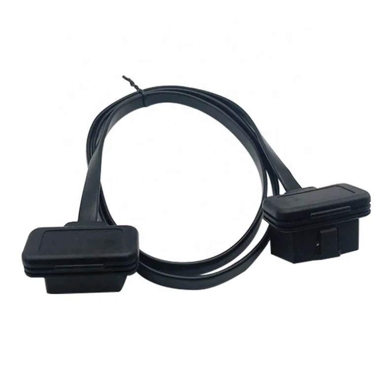 Low Profile Flat Ribbon OBD Diagnostic Cable Male to Female 16 Pin J1962 OBDII Right Angle Extension Wire OBD Extension Cable