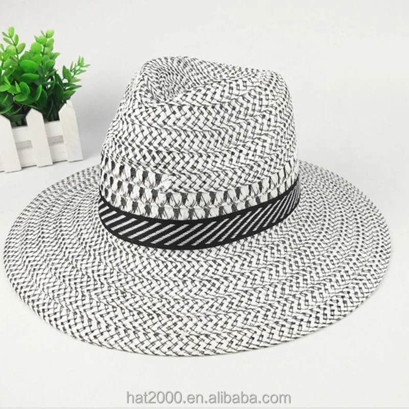 Custom fashion summer floppy foldable gambler hat unisex white straw fedora hat