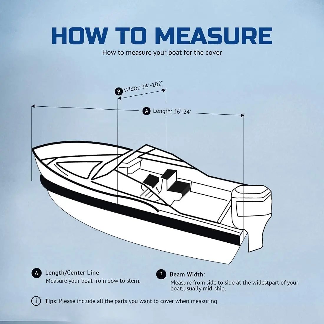 600D Anti Fade Marine Grade Oxford Fits V Hull Heavy Duty Boat Cover