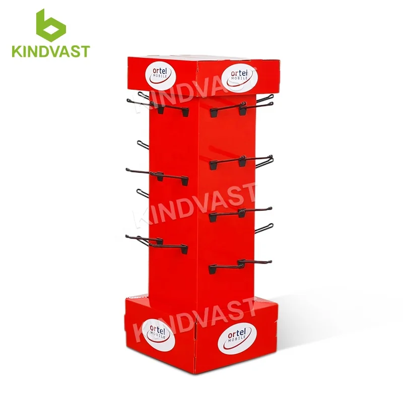 Retail Cardboard Paper Rotating Hook Display Stand For Electronics