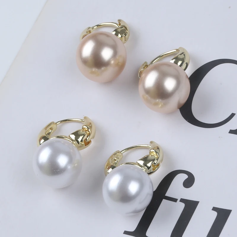 Wholesale elegant temperament 14K gold plated 14-15mm glass beads white gold earrings