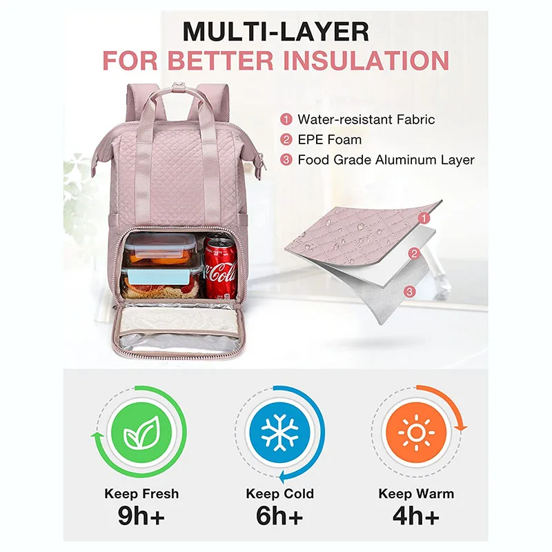 Multifunction Custom Logo Large Travel Waterproof 15.6 Inch Laptop Bag Insulated Cooler Lunch Backpack For Women
