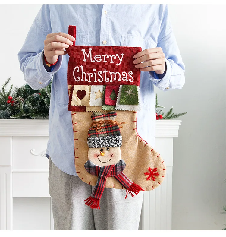 JOYWOOD Cute decorated Christmas stocking Santa Snowman three-dimensional pocket decorated gift bag Gift bag