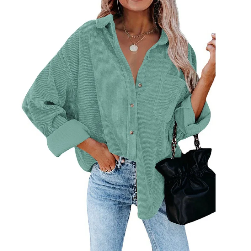 Women Corduroy Shirts Casual Long Sleeve Button Down Blouses Top