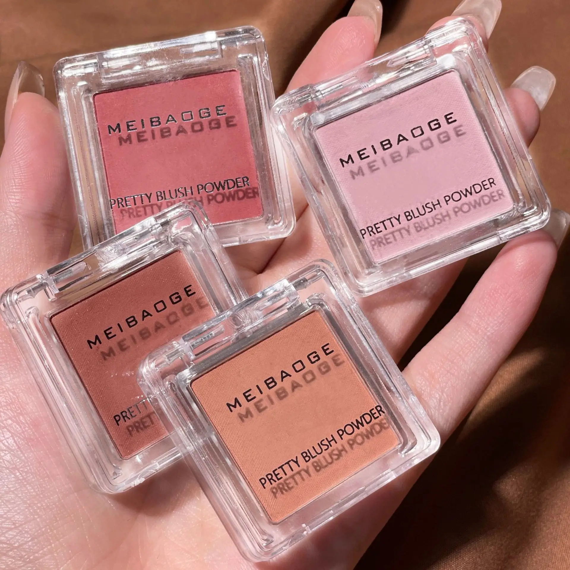 private label Single Monochrome mini blush containers highlight repair chin pink peach matte natural gray milk apricot blush