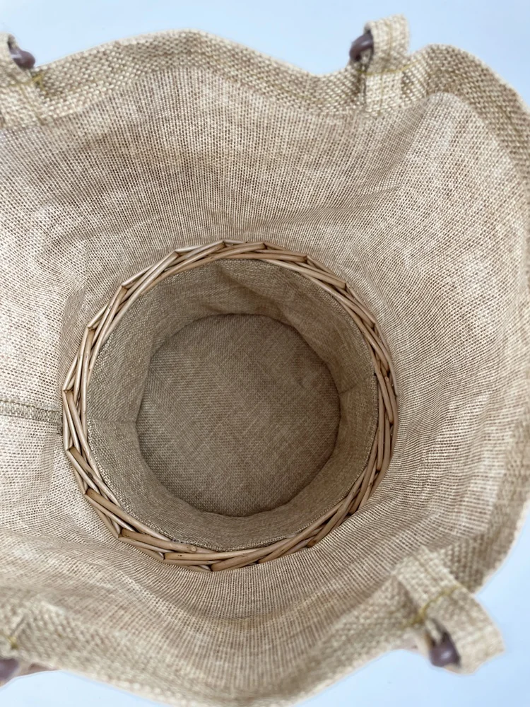 New fashion lady knitting handmade linen wicker rattan patchwork basket weave bag