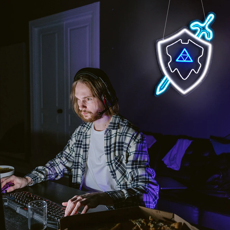 Быстрая доставка игровой потоковый Меч Щит СВЕТОДИОДНЫЙ акриловый дизайн Zelda неоновый Световой знак 4 Вт светодиодный