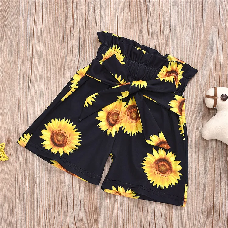 Модные летние наряды для маленьких девочек, комплект из двух предметов с принтом подсолнуха, эксклюзивные комплекты детской одежды для девочек