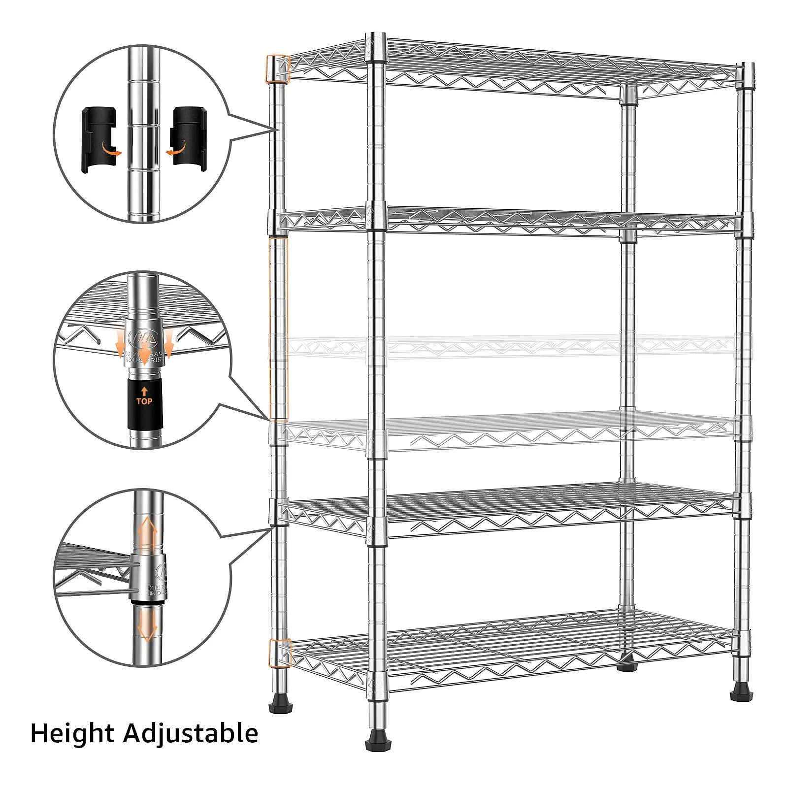 Wholesale 4 Tier Heavy Duty Mobile Wire Shelving Rack Powder chrome Coated wire shelf