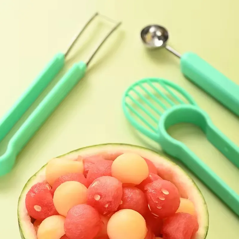 3 In 1 Fruit Ball Carving Knife Kiwi Fruit Scoop Melon Digger Fruit Jar Mashed Potato Baller Ice Cream Kitchen Tools