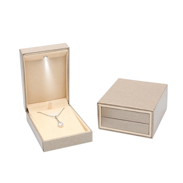 Luxury OEM Store Jewelry Ring Gift Box Packaging Small Custom LOGO Light LED Slide Jewelry Boxes
