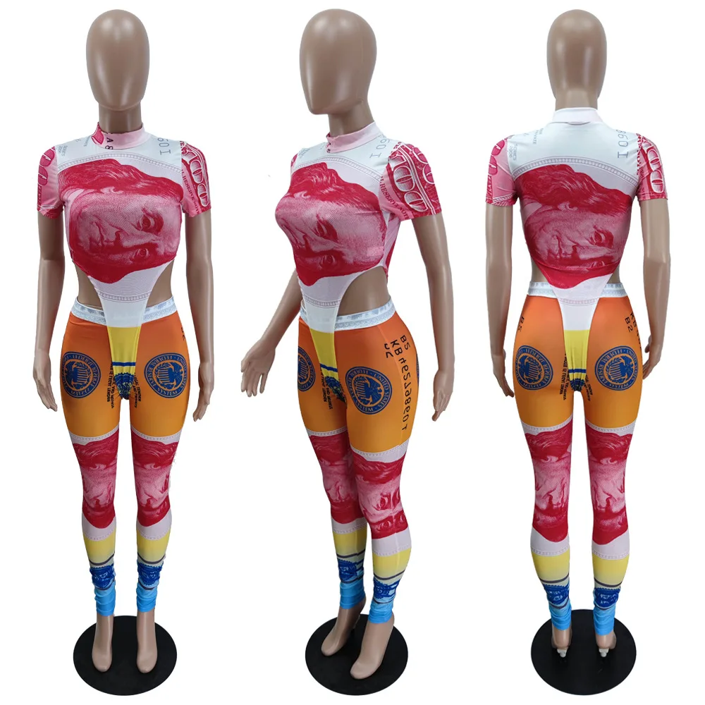 
High Waist Women Stretch Pants Set Bodycon Dollar Two Pants For Women Sets Short Sleeve Two Piece Pant Set Bodysuits 2 Piece 