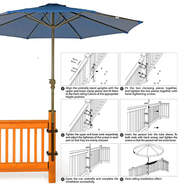 Heavy Duty Umbrella Holder Clamp Garden Fence Parasol Decking Holding Bracket Stand Metal Umbrella Clamp