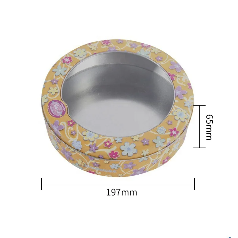 Wholesale Customized Tin Box Round Food Grade Fancy Tin Beautiful Soap Box Red with The Pvc Windows Packing Cake Tin